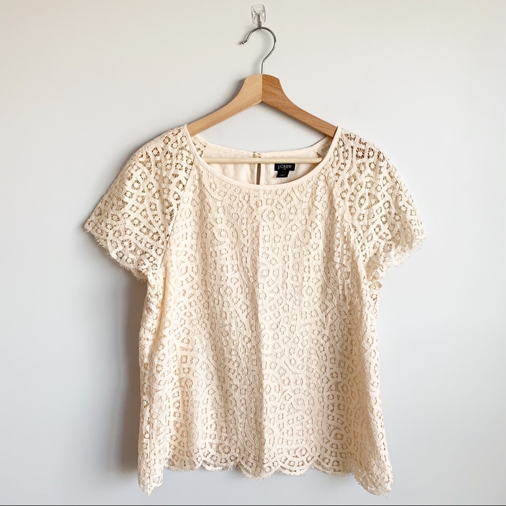 J. Crew Eyelet Lace Blouse Scallop Top 10 Large L